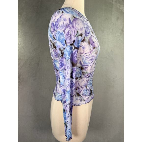 Vtg 90s Y2k Sheer Mesh Floral Top M Hippie Goth Boho Fairy Grunge Rave Phoebe - Picture 6 of 11